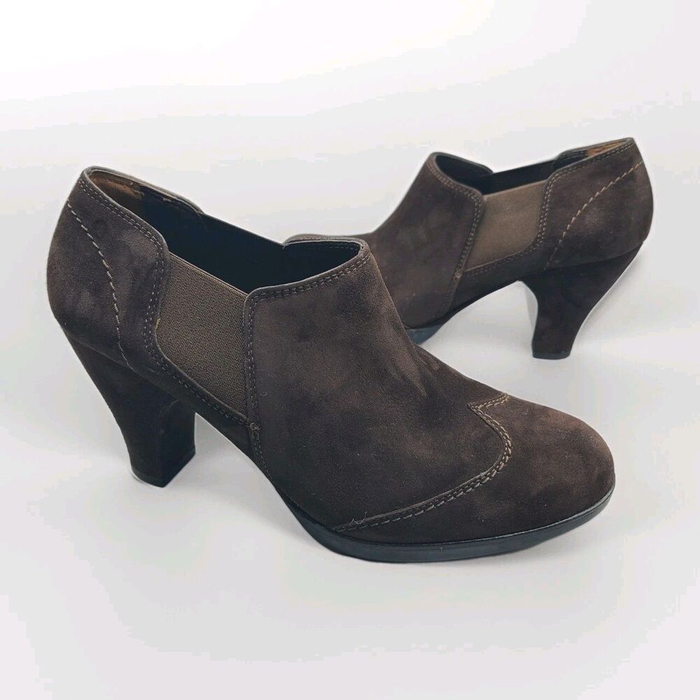 Paul Green Women Sz US 9.5 brown Suede Ankle Booties Heels wingtip shoes